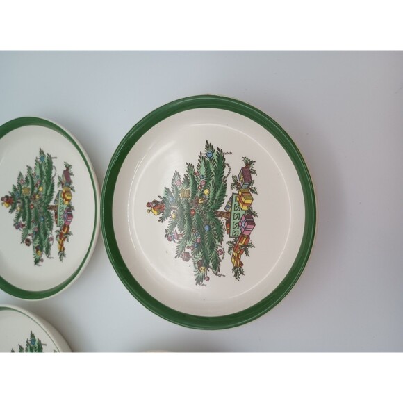 Vintage Spode Christmas Tree England Butter Pat/Trinket Dish 3" S3324 - 4 count - Picture 2 of 5